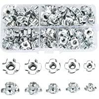 100 piezas Tuercas en T de impacto con 4 garras- surtidas M3 M4 M5 M6 M8 Tuercas de presión de cuatro puntas para…